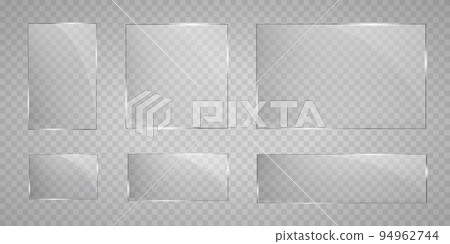 Glass plates are installed. Vector glass banners on a transparent background. Glass. Glass paintings. Color frames. Glass plates are installed. Vector glass banners on a transparent background. Glass. Glass paintings. Color frames. 94962744