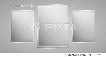 Glass plates are installed. Vector glass banners on a transparent background. Glass. Glass paintings. Color frames. 94962746