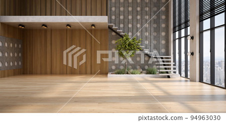 Modern style conceptual interior empty room wide view 3d illustration Modern style conceptual interior empty room wide view 3d illustration 94963030