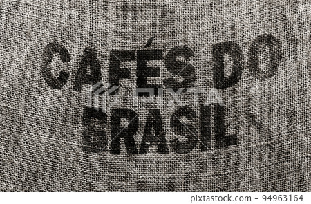Jute Coffee bag background with standard Brazilian text 94963164