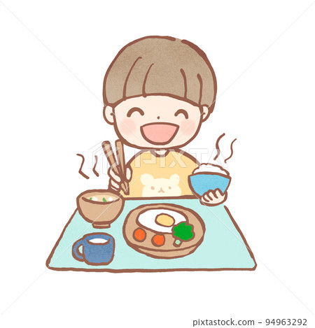 一個孩子吃得很美味的插圖 一個孩子吃得很美味的插圖 94963292