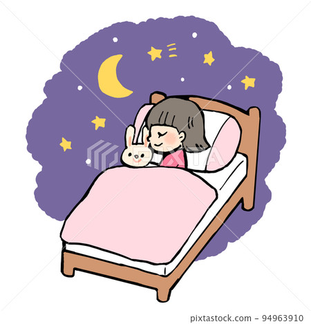 Illustration of a child sleeping in bed at night 94963910