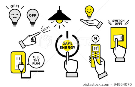 Power saving method behavior icon set 94964070