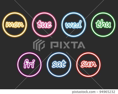 Colorful neon round English days of the week set Colorful neon round English days of the week set 94965232