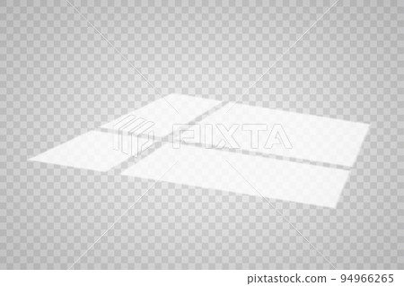 Overlay shadow effect. Transparent overlay window and blinds shadow. Realistic light effect of shadows and natural lighting on a transparent background. Vector illustration. 94966265