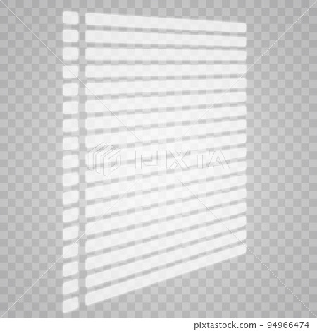 Overlay shadow effect. Transparent overlay window and blinds shadow. Realistic light effect of shadows and natural lighting on a transparent background. Vector illustration. 94966474