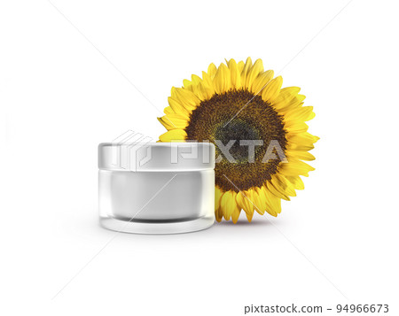 Face cream with sunflowers isolated on white background Face cream with sunflowers isolated on white background 94966673