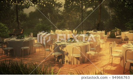 empty wicker table and chair in outdoor restaurant forest garden empty wicker table and chair in outdoor restaurant forest garden 94966763