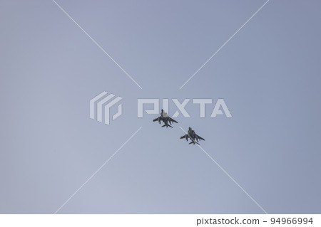 Hunt. Airplane. Military vehicle. Spanish Air Force rehearsing for the National Day of October 12 through the streets of the city of Madrid. MADRID, SPAIN - OCTOBER 5, 2022. 94966994