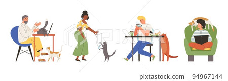 Set of scenes with typical cat's behavior flat style, vector illustration 94967144