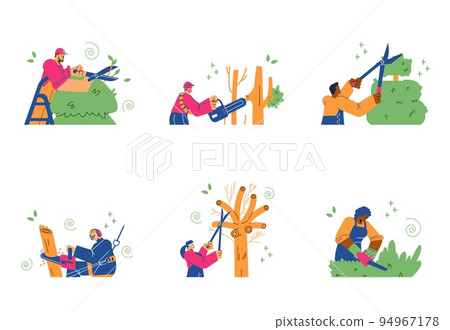 Gardening maintenance and pruning service banners vector illustration isolated. 94967178
