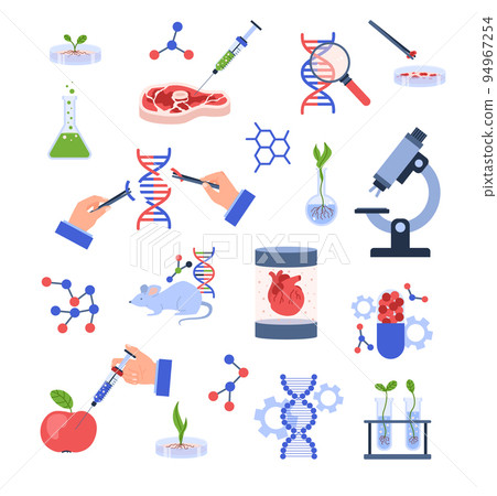 Genetic engineering icons set, flat vector illustration isolated on white background. 94967254