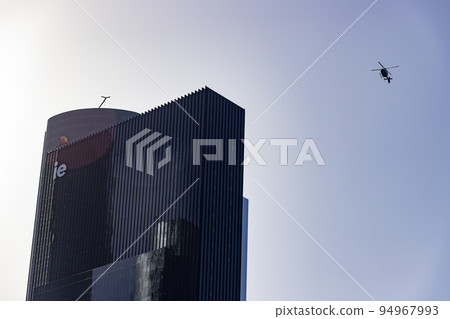 Helicopter. Spanish Air Force rehearsing for the National Day of October 12 through the streets of the city of Madrid. MADRID, SPAIN - OCTOBER 5, 2022. 94967993