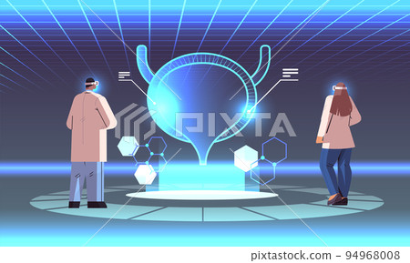 doctors in digital glasses looking at virtual detailed explanation anatomical urinary bladder internal organ vr vision metaverse 94968008
