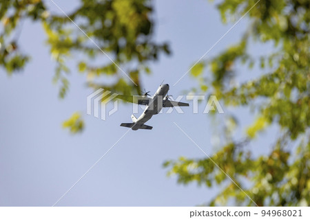 Helicopter. Spanish Air Force rehearsing for the National Day of October 12 through the streets of the city of Madrid. MADRID, SPAIN - OCTOBER 5, 2022. 94968021