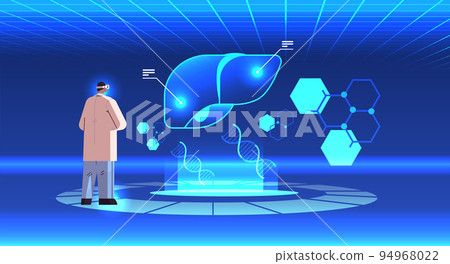 doctor in digital glasses looking at virtual detailed explanation anatomical liver internal organ vr vision metaverse doctor in digital glasses looking at virtual detailed explanation anatomical liver internal organ vr vision metaverse 94968022