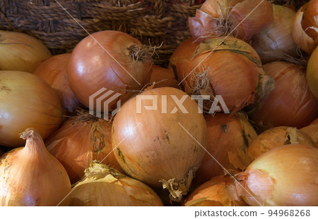 yellow onions at the market organic agriculture healthy food ingredient 94968268