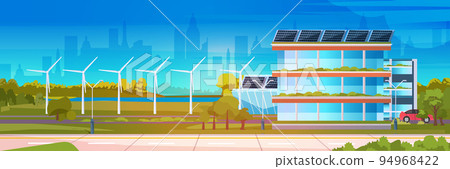 Wind turbines and solar panels energy renewable station field build waste free world clean power concept Wind turbines and solar panels energy renewable station field build waste free world clean power concept 94968422