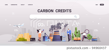mix race businesspeople controlling responsibility of co2 emission free trading carbon tax credit environment strategy 94968437