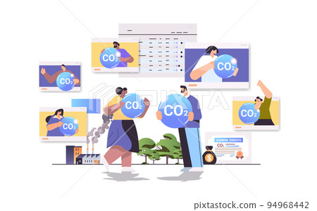 businesspeople holding CO2 sign carbon credit concept responsibility of co2 emission environment strategy 94968442