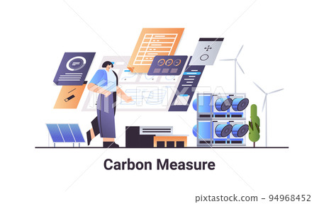 carbon measure concept businesswoman analyzing statistic data responsibility of co2 emission environment strategy carbon measure concept businesswoman analyzing statistic data responsibility of co2 emission environment strategy 94968452