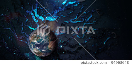 Planet Earth with tree crown or roots interlacing with the space. Interdependence with the universe concept. Elements of this image furnished by NASA. 94968648