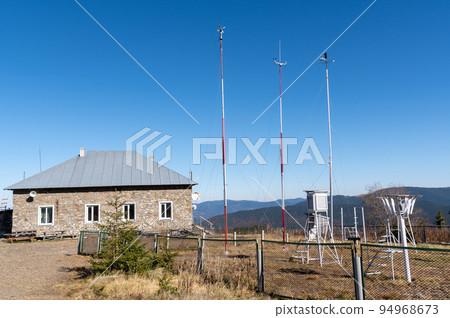 Hydrometeorological center in the mountains. Station for measuring wind and temperature. 94968673