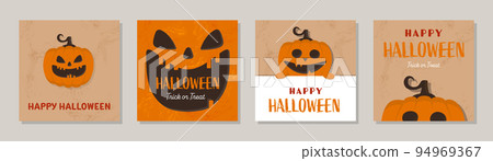 Concept of Halloween card with creepy pumpkin. Collection of posters. Vector illustration 94969367