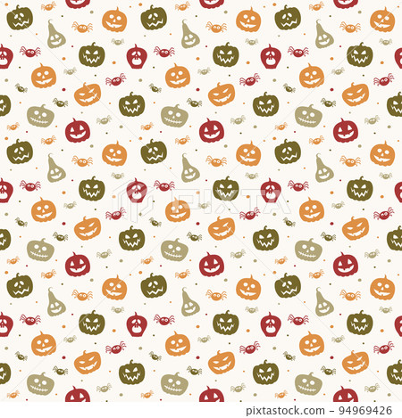 Creepy Halloween wallpaper with pumpkins and spiders. Seamless pattern. Vector Creepy Halloween wallpaper with pumpkins and spiders. Seamless pattern. Vector 94969426
