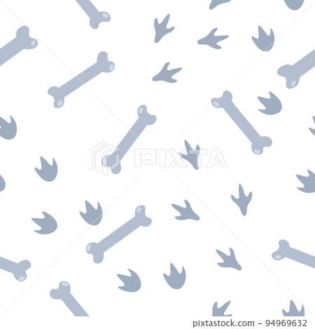 Vector dinosaur seamless pattern for children. Dino flat cartoon background with bones and footprints. Cute prehistoric reptiles illustration. 94969632