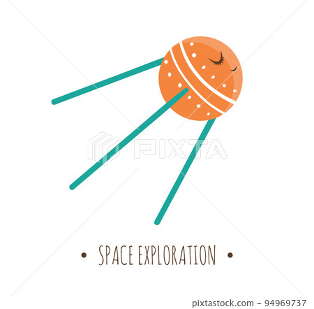 Vector probe illustration for children. Bright and cute flat picture of smiling technics isolated on white background. Space exploration concept. 94969737