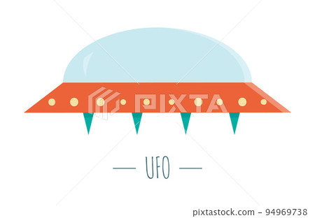 Vector UFO illustration for children. Bright and cute flat picture of flying saucer isolated on white background. Space concept. 94969738