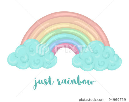 Cute vector illustration of watercolor style rainbow with clouds isolated on white background. Unicorn themed picture for print, banner, card or textile design. 94969739