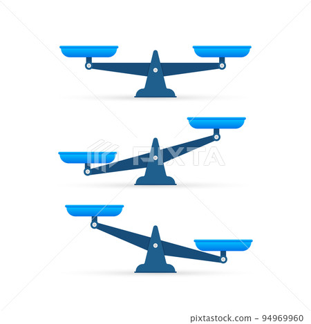 Set of scales. Bowls of scales in balance, an imbalance of scales. Libra, vector illustration 94969960
