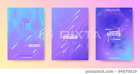 Dance Music Flyer. Electro Party Cover. Vector 3d Background. Gradient Wave Line. Blue Purple Dance Music Flyer. Futuristic Fest Illustration. Techno Sound Poster. Dance Music Flyer Set. 94970019