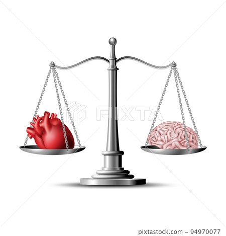 Heart and brain on scales conceptual balance Heart and brain on scales conceptual balance 94970077