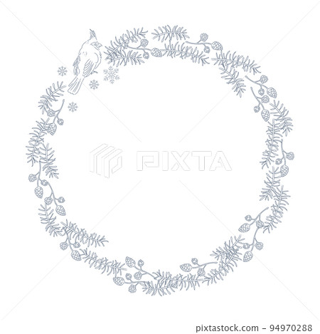 Christmas stylish decor holiday wreath for cards, banners, invitations, packaging. Christmas stylish decor holiday wreath for cards, banners, invitations, packaging. 94970288