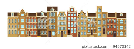 Row of old european houses. Vector graphic illustration isolated on white. 94970342