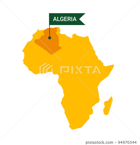 Algeria on an Africa s map with word Algeria on a flag-shaped marker. Algeria on an Africa s map with word Algeria on a flag-shaped marker. 94970344