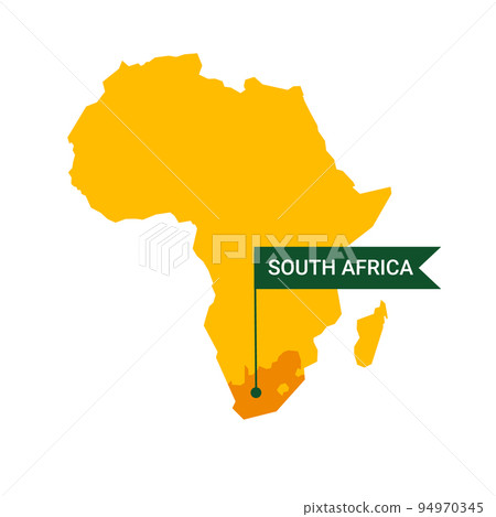 South Africa on an Africa s map with word South Africa on a flag-shaped marker. 94970345
