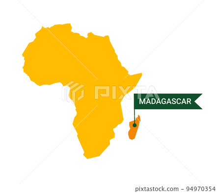 Madagascar on an Africa s map with word Madagascar on a flag-shaped marker. Vector isolated on white. 94970354