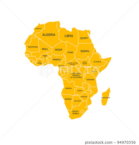 Africa political map with names of the biggest countries. Flat vector illustration isolated on white. Africa political map with names of the biggest countries. Flat vector illustration isolated on white. 94970356