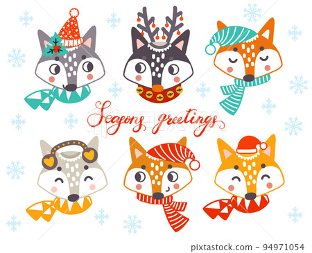 Set of christmas foxes characters vector illustration Set of christmas foxes characters vector illustration 94971054