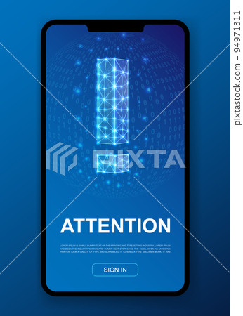 Exclamation mark 3d polygonal symbol for UI, UX design template. Low poly Alert illustration for homepage app design. Attention illustration concept. 94971311