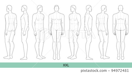Set of XXL Size Men Fashion template 9 nine head size with main line Croquis extra large plus size Gentlemen model Curvy 94972481