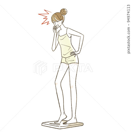 Surprised woman on a weight scale 94974113