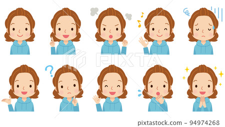 Female housewife facial expression pose set 94974268