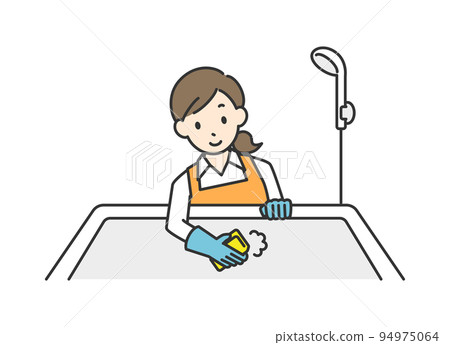 Illustration of a housewife cleaning the bath 94975064