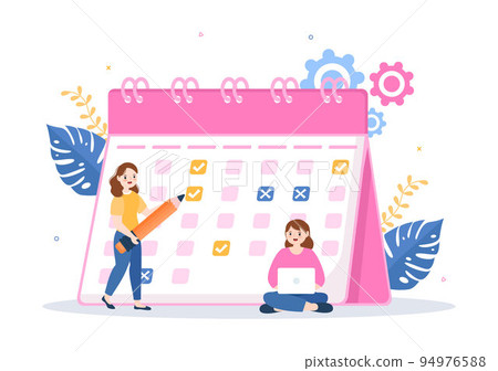 Event Planner Template Hand Drawn Cartoon Flat Illustration with Planning Schedule, Time Management, Business Agenda and Calendar Concept Event Planner Template Hand Drawn Cartoon Flat Illustration with Planning Schedule, Time Management, Business Agenda and Calendar Concept 94976588