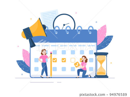 Event Planner Template Hand Drawn Cartoon Flat Illustration with Planning Schedule, Time Management, Business Agenda and Calendar Concept Event Planner Template Hand Drawn Cartoon Flat Illustration with Planning Schedule, Time Management, Business Agenda and Calendar Concept 94976589
